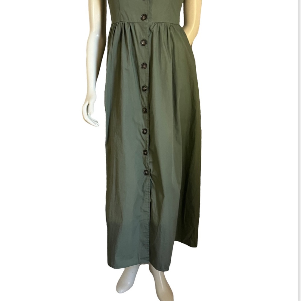 Who What Wear | Womens 100% Cotton Army Green  Button Up Wide Hem Midi Dress | M - Picture 6 of 17